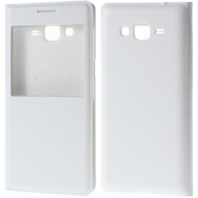 Samsung Galaxy Grand Prime (G530) balts atvēramais Smart Window ādas maciņš / Vacins.lv