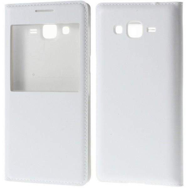 „Smart Window“ atvēramais ādas maciņš - balts (Galaxy Grand Prime)