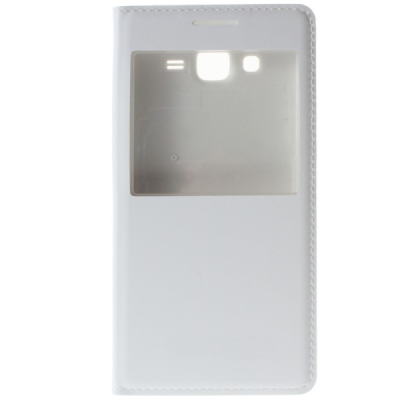 Samsung Galaxy Grand Prime (G530) balts atvēramais Smart Window ādas maciņš / Vacins.lv