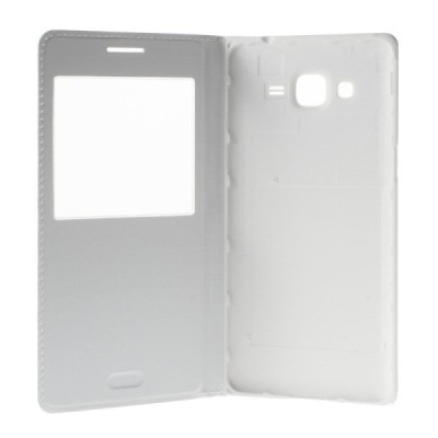 Samsung Galaxy Grand Prime (G530) balts atvēramais Smart Window ādas maciņš / Vacins.lv