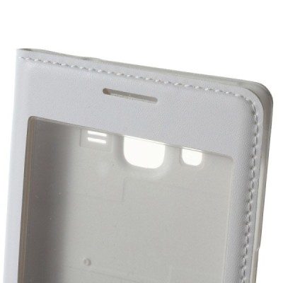 Samsung Galaxy Grand Prime (G530) balts atvēramais Smart Window ādas maciņš / Vacins.lv