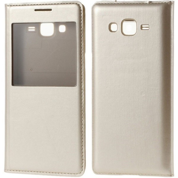 „Smart Window“ atverčiamas dėklas - auksinis (Galaxy Grand Prime)