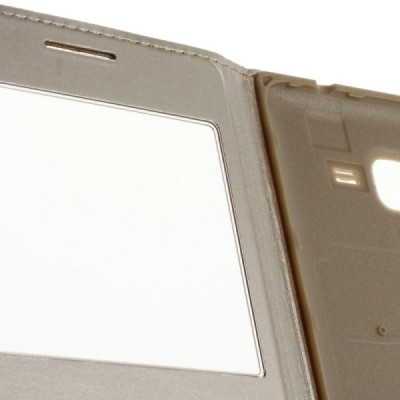 Samsung Galaxy Grand Prime (G530) auksinis odinis atverčiamas „Smart Window“ dėklas su langeliu / Priedai.lt