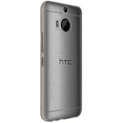HTC One M9+ Plus skaidrus (permatomas) kieto silikono TPU ploniausias pasaulyje pilkas dėklas / Priedai.lt