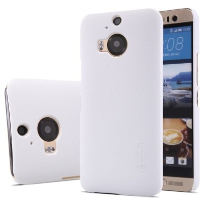 HTC One M9+ Plus Nillkin Frosted Shield baltas plastikinis dėklas + apsauginė ekrano plėvelė / Priedai.lt