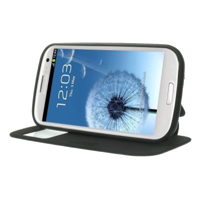 Samsung Galaxy S3 View Window atverčiamas juodas dėklas / Priedai.lt