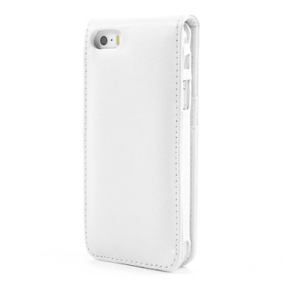 Vertikaliai atverčiamas baltas odinis Apple iPhone SE (5, 5s) dėklas (dėkliukas) / Priedai.lt