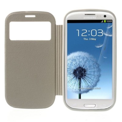 Samsung Galaxy S3 View Window atvēramais balts maciņš / Vacins.lv