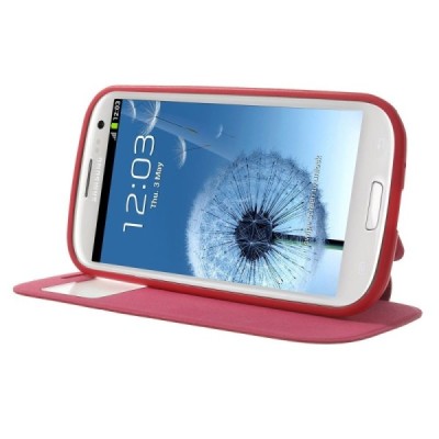 Samsung Galaxy S3 View Window atverčiamas rožinis dėklas / Priedai.lt