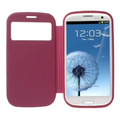 Samsung Galaxy S3 View Window atverčiamas rožinis dėklas / Priedai.lt