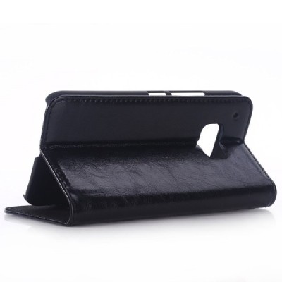 HTC One M9 solīds atvēramais ādas melns maciņš / Vacins.lv