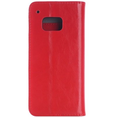 HTC One M9 solīds atvēramais ādas sarkans maciņš (maks) / Vacins.lv