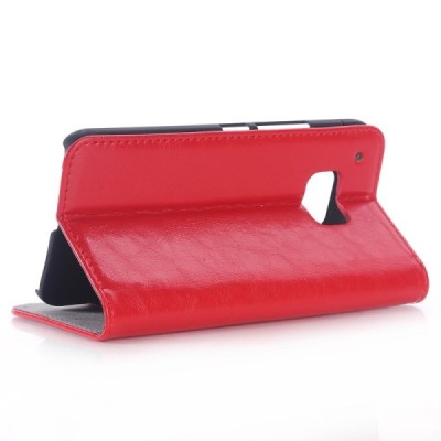 HTC One M9 solīds atvēramais ādas sarkans maciņš (maks) / Vacins.lv