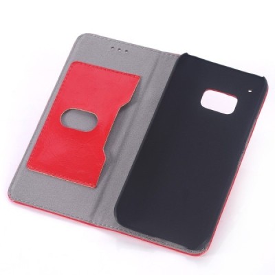 HTC One M9 solīds atvēramais ādas sarkans maciņš (maks) / Vacins.lv