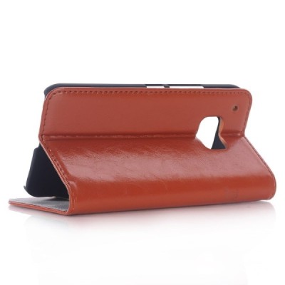 HTC One M9 solidus atverčiamas rudas odinis dėklas - knygutė / Priedai.lt