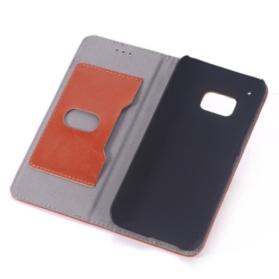 HTC One M9 solidus atverčiamas rudas odinis dėklas - knygutė / Priedai.lt