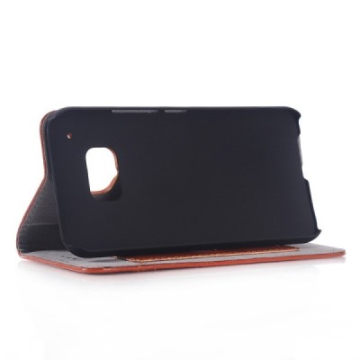 HTC One M9 solidus atverčiamas rudas odinis dėklas - knygutė / Priedai.lt