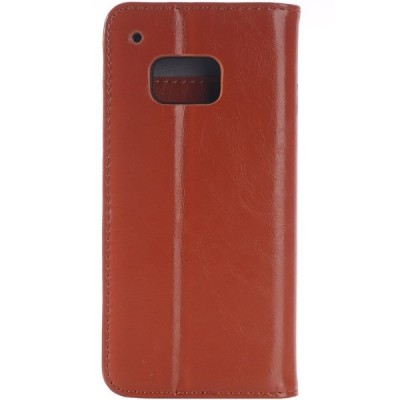 HTC One M9 solidus atverčiamas rudas odinis dėklas - knygutė / Priedai.lt
