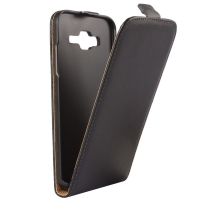 Samsung Galaxy J5 klasikinis vertikaliai atverčiamas juodas odinis dėklas / Priedai.lt