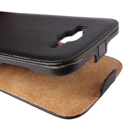 Samsung Galaxy J5 klasikinis vertikaliai atverčiamas juodas odinis dėklas / Priedai.lt