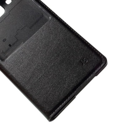 Samsung Galaxy J5 melns atvēramais maciņš ar lodziņu / Vacins.lv