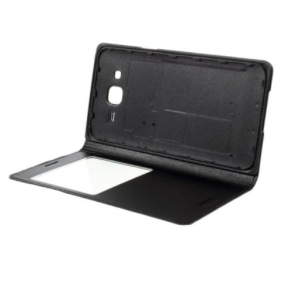 Samsung Galaxy J5 melns atvēramais maciņš ar lodziņu / Vacins.lv