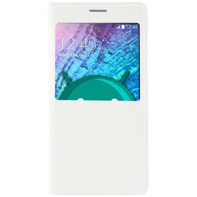 Samsung Galaxy J5 atvēramais maciņš ar lodziņu - balts / Vacins.lv