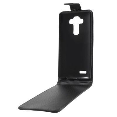 LG G4 (H815) klasikinis vertikaliai atverčiamas juodas odinis dėklas / Priedai.lt
