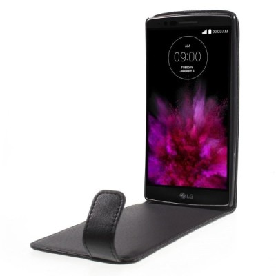 LG G Flex 2 (H955) klasisks ādas vertikāli atvēramais melns maciņš / Vacins.lv