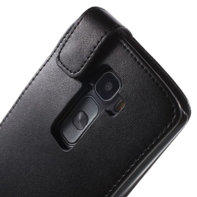 LG G Flex 2 (H955) klasisks ādas vertikāli atvēramais melns maciņš / Vacins.lv