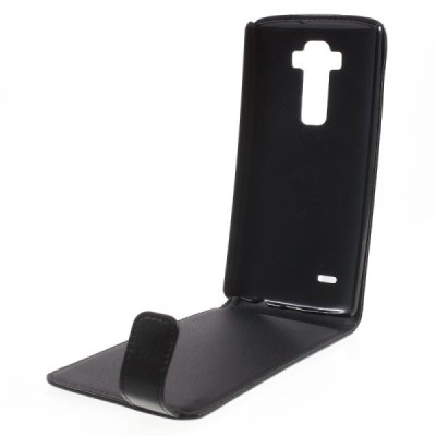 LG G Flex 2 (H955) klasisks ādas vertikāli atvēramais melns maciņš / Vacins.lv