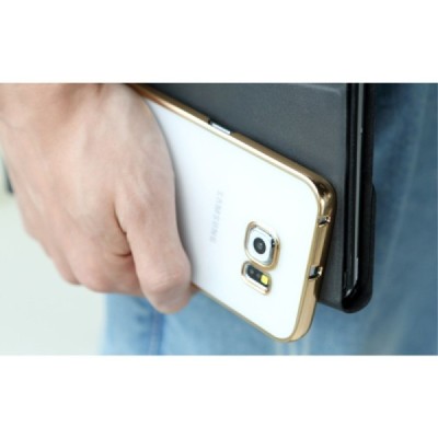 Samsung Galaxy S6 Edge (G925) Rock Neon plastikinis skaidrus permatomas auksinis dėklas / Priedai.lt