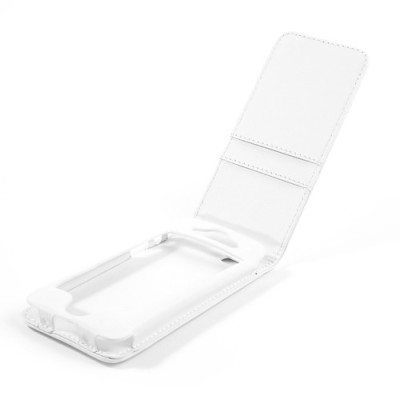 Vertikaliai atverčiamas baltas odinis Apple iPhone SE (5, 5s) dėklas (dėkliukas) / Priedai.lt