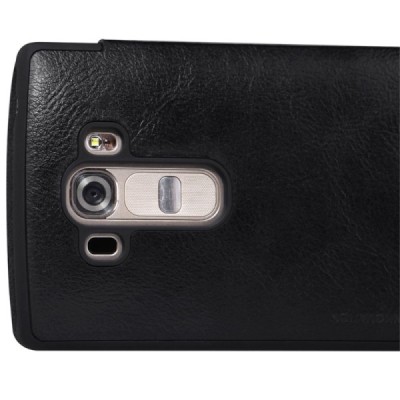 Prabangus „Nillkin“ Qin serijos juodas odinis atverčiamas LG G4s Beat (H735) dėklas / Priedai.lt