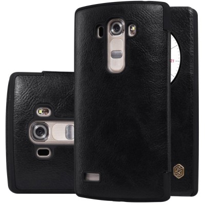 Prabangus „Nillkin“ Qin serijos juodas odinis atverčiamas LG G4s Beat (H735) dėklas / Priedai.lt