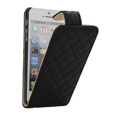 Atvēramais melns ādas Apple iPhone 5, 5S maciņš / Vacins.lv