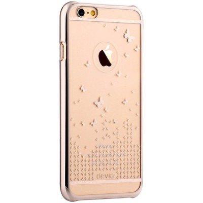 Apple iPhone 6 (6s) Devia Butterfly plastikinis skaidrus permatomas auksinis dėklas su drugeliais / Priedai.lt