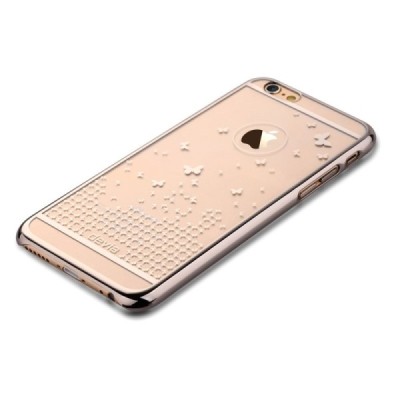 Apple iPhone 6 (6s) Devia Butterfly plastikinis skaidrus permatomas auksinis dėklas su drugeliais / Priedai.lt