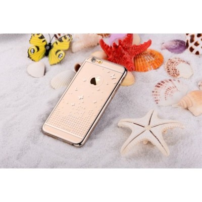 Apple iPhone 6 (6s) Devia Butterfly plastikinis skaidrus permatomas auksinis dėklas su drugeliais / Priedai.lt