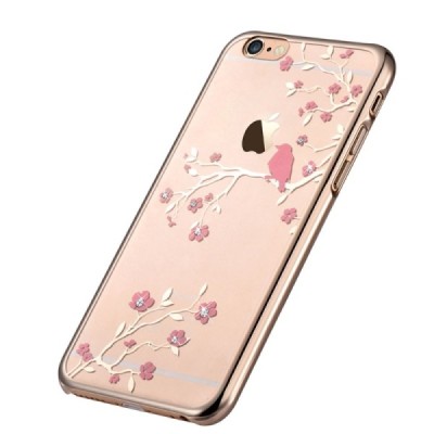 Apple iPhone 6S elegants Devia Crystal Magpie Swarovski dzidrs (caurspīdīgs) zelta plastmasas apvalks ar kristāliem / Vacins.lv