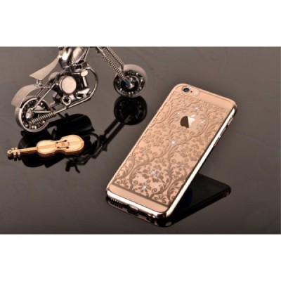 Apple iPhone 6s Plus Devia Crystal Baroque Swarovski plastikinis skaidrus permatomas auksinis dėklas su kristalais / Priedai.lt