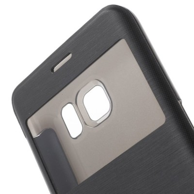 Samsung Galaxy S6 Edge+ Plus (G928) View Window atvēramais melns maciņš / Vacins.lv