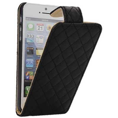 Atvēramais melns ādas Apple iPhone 5, 5S maciņš / Vacins.lv