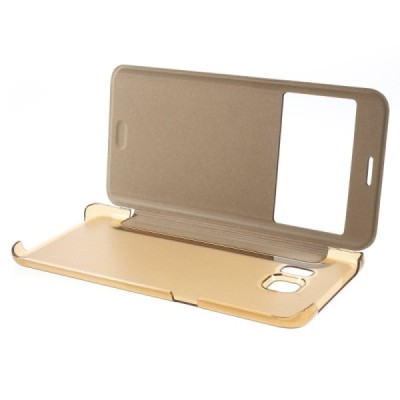 Samsung Galaxy S6 Edge+ Plus (G928) View Window atverčiamas auksinis dėklas - knygutė / Priedai.lt