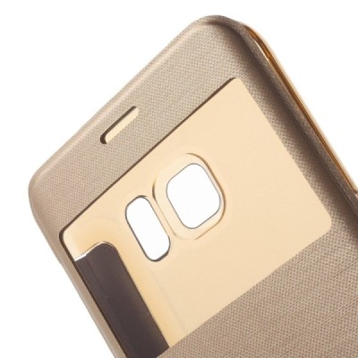 Samsung Galaxy S6 Edge+ Plus (G928) View Window atverčiamas auksinis dėklas - knygutė / Priedai.lt