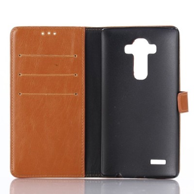LG G4 H815 atverčiamas šviesiai rudas odinis retro dėklas - piniginė / Priedai.lt