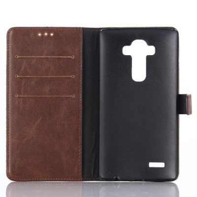 LG G4 H815 atverčiamas tamsiai rudas odinis retro dėklas - piniginė / Priedai.lt