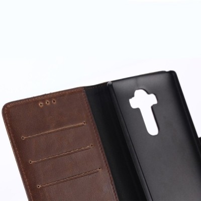 LG G4 H815 atverčiamas tamsiai rudas odinis retro dėklas - piniginė / Priedai.lt