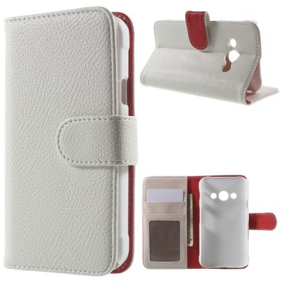 Samsung Galaxy Xcover 3 (G388) atvēramais balts ādas Litchi maciņš (maks) / Vacins.lv