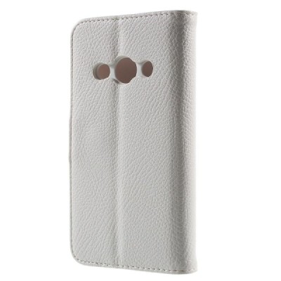 Samsung Galaxy Xcover 3 (G388) atverčiamas baltas odinis Litchi dėklas - piniginė / Priedai.lt